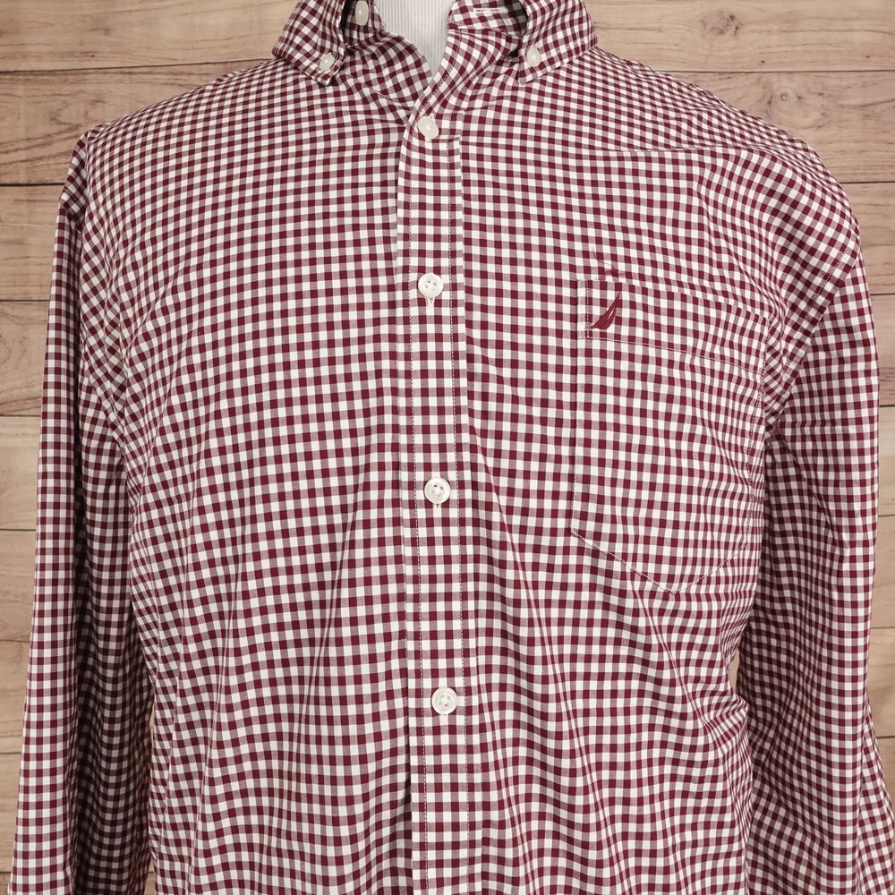 Nautica Shirt Mens 2XL Red Check Long Sleeve Button-Up Stretch Classic Flex
